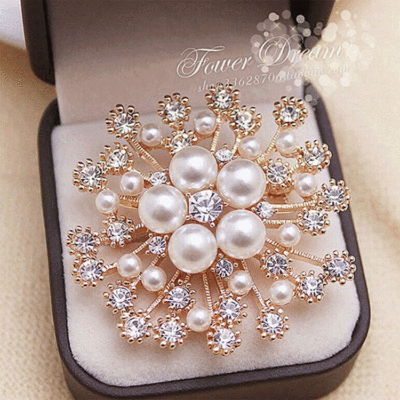 Creative New Flower Brooch High-Grade Alloy Rhinestone Accessories Snowflake Pearl Fashionable Corsage Factory Direct Sales