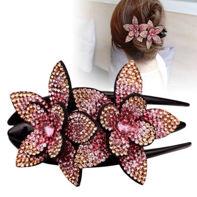 New Rhinestone Flower Duckbill Clip Large Korean Elegant Lady Elegant Updo Binder Clip Hairpin Accessories Women