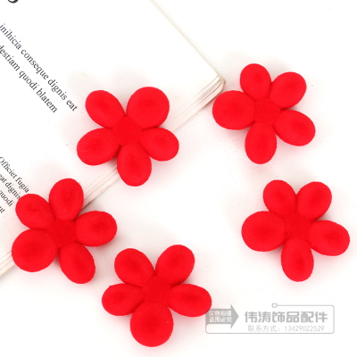 Autumn and Winter Festive Bright Red Flocking Acrylic Flower Plush Petals Antique Hair Accessories Barrettes Accessories Accessories