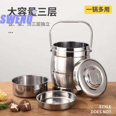 Lunch Box Stainless Steel Insulation Pot Restaurant Canteen Lunch Bucket Office Worker Adult Partitioned and Portable Overflow-Proof Lunch Box