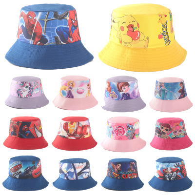 Cross-Border European and American Children Creative Cartoon Anime Pattern Cotton Reversible Fisherman Hat Children Casual Sun-Proof Bucket Hat