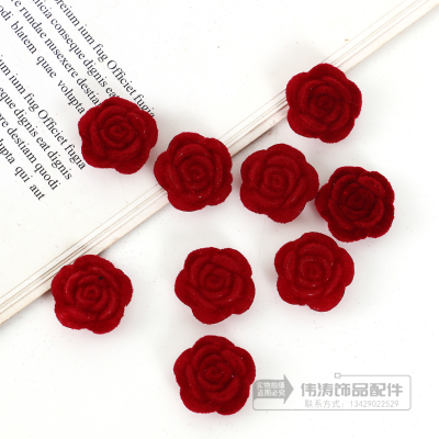 French Romantic Flocking Velvet Red Rose Small Flower Accessories DIY Earrings Headdress Phone Case Button Material Wholesale