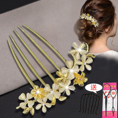 Korean Rhinestone Opal Flower Hair Comb Hair Comb Hair Accessories Hairpin Back Head Clip Updo Hairpin Mother Headdress
