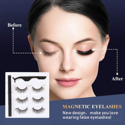 Cross-Border New Arrival Three-in-One Self-Adhesive Eyeliner 3D False Eyelashes Suit No Need Glue Magnet Speed with False Eyelashes