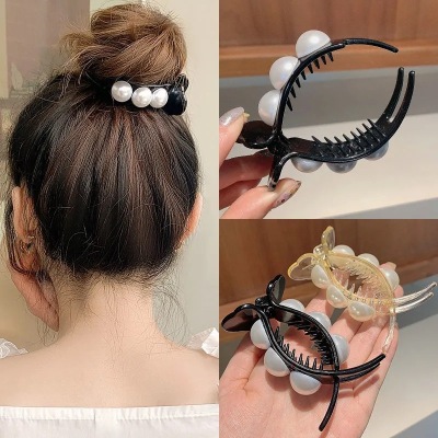 Hair Accessories New Korean Pearl Duckbill Clip Tassel Bun Grip Girl Cute Back Head Hair Clip Hairpin