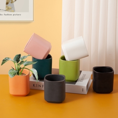 Square Colorful Morandi Flowers Green Radish Nordic Cylindrical Ceramic Flower Pot Indoor and Outdoor Succulent Pot Factory Wholesale