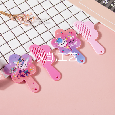 Korean Style Mirror Cute Cartoon Ice Cream Mirror and Comb Set Student Campus Youth Portable and Fresh Foreign Trade Mirror Comb
