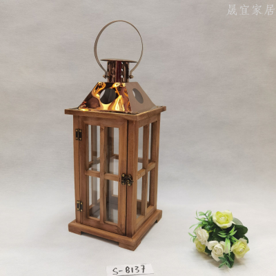 Spot Iron and Wood Combined with Storm Lantern Candlestick Home Wedding Indoor Decoration Decoration Craft