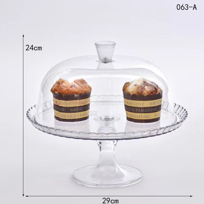 New High Bottom Bread Plate Transparent Plastic round Food Grade Dust Cover with Lid Bread Plate Display Cake Plate