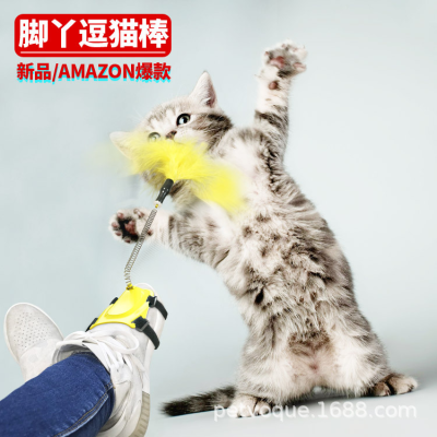 Amazon Pet Products New Cat Supplies Feet Toy Spring Cat Teaser Feather Cat Toy Wholesale
