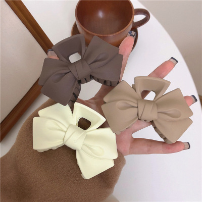 Japanese and Korean Style Bow Claw Clip Milk Coffee Color Retro Barrettes Female Sweet Temperament Updo Shark Clip New Hair Accessories