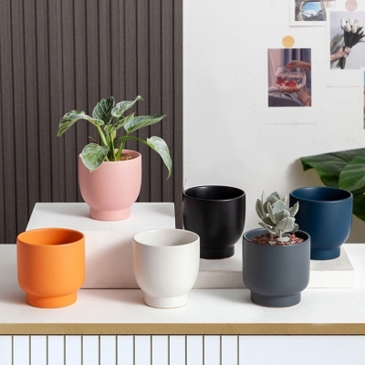 Nordic Simple Ins Modern Succulent Ceramic Flower Pot Simple Indoor Creative round Set Green Radish Light Luxury Flower Pot