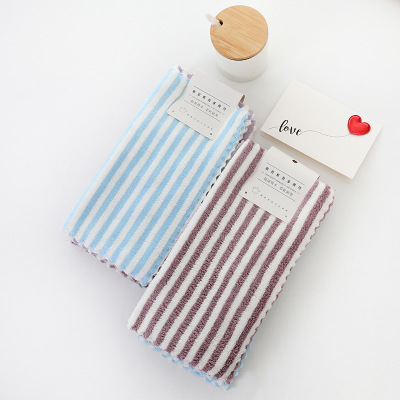 Striped Square Towel Kitchen Rag Clean Water Absorption Hand Towel Square Towel Wholesale Can Be Sent on Behalf of Thick Coral Fleece Dish Towel