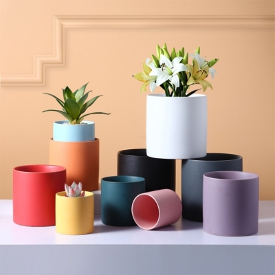 Ceramic Flower Pot round Color Creative European Containers for Plants and Flower Simple Personality Loungewear Suit Tray Flower Pot Ceramic