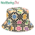 Cross-Border European and American Flowers Plaid Fisherman Hat Flat Top Korean Style Outdoor Sun-Shade Sun Protection Men and Women Couple Double-Sided Wear Bucket Hat
