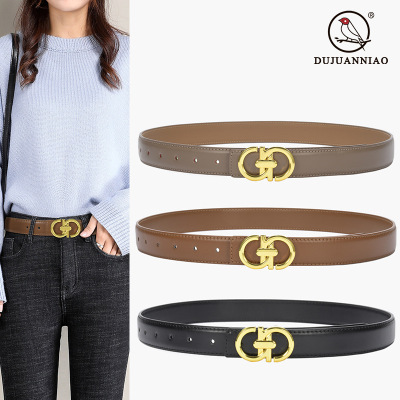 New Genuine Leather Belt Women's Smooth Buckle All-Match Decorative Denim Suit Leather Belt Women's Pant Belt in Stock Wholesale