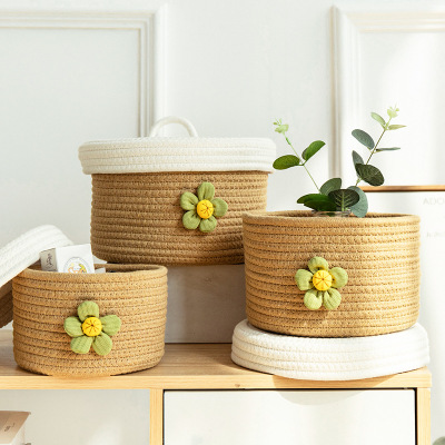 Desktop Storage Woven Storage Cosmetics with Lid Storage Box Sundries Basket Snack Household Basket Small Basket