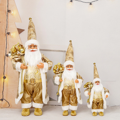 Cross-Border Hot Selling Christmas Decorations Christmas Doll Golden Standing Santa Doll Ornament Decoration Supplies