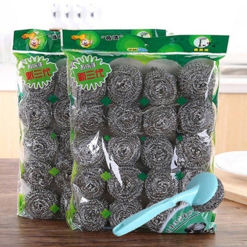 steel wire ball strong decontamination stainless steel non-slag cleaning ball household large brush pot kitchen supplies handle wholesale