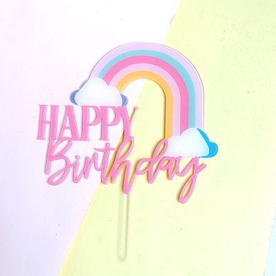 Creative Rainbow Happy Birthday Cake Decoration Factory Direct Supply Happy Birthday Acrylic Cake Insertion