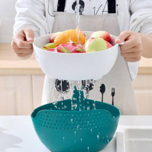 Kawashima House Double-Layer Vegetable Washing Basin Basket Fruit Washing Artifact Draining Basket Fruit Plate Water Filtering Blue Draining Basket Drain Basket