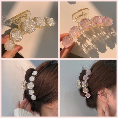 Super Fairy Camellia Grip ~ Pearl Rose Shark Clip Spring New Barrettes Sweet Flowers Tide