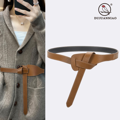 Lychee Pattern Knotted Belt Female Ornament Cowhide All-Match Match with Coat Trench Coat Dress Fashion Waist-Controlled Waist Seal