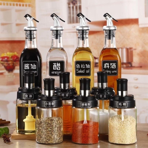 glass seasoning bottle oil pot seasoning jar salt jar sugar jar soy sauce vinegar bottle kitchen household seasoning bottle set seasoning box