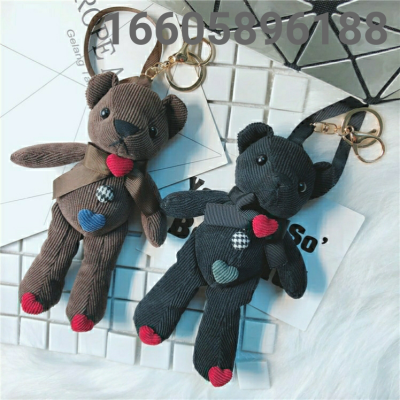 Striped Bear Corduroy Bear Doll Fabric Striped Bow Tie Bear Keychain Handbag Pendant Toy Doll Keychain