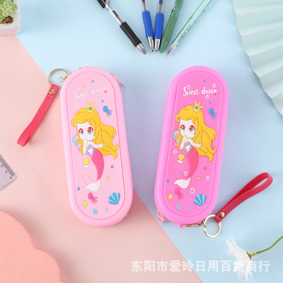 Elementary School Students Silicone Pencil Case Girls Online Red Silicone Pencil Box Kindergarten Children Creative Large Capacity Pencil Case