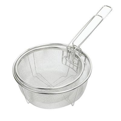 Hz221 Stainless Steel with Handle Fry Basket Fried Fries Meat Oil Filtering Chips Basket