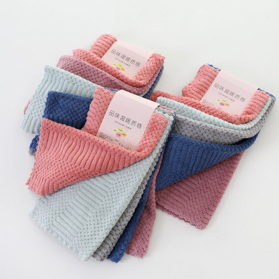 Coral Velvet Auspicious Grid Hand Towel Soft Absorbent Small Square Towel Kitchen Rag in Stock Wholesale Support Embroidery Logo