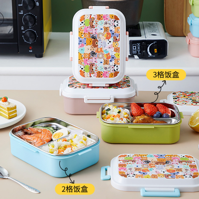 Cute Cartoon Stainless Steel Lunch Box Student Lunch Box Portable Office Worker Children's Bento Box with Spoon