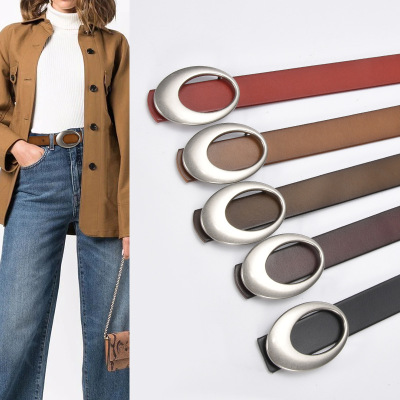 Belt Women's Jeans All-Matching Genuine Leather Women's Belt Korean Style Retro First Layer Cowhide Pant Belt Live Delivery