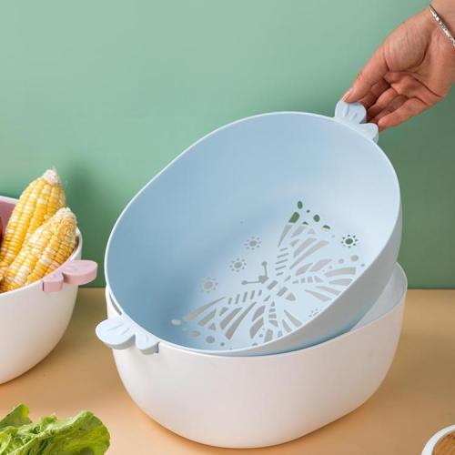 double-layer vegetable washing and draining basket vegetable washing basket fruit basket multifunctional kitchen supplies household vegetable basket