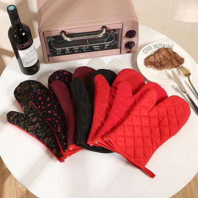 Cross-Border Kitchen Home Non-Slip Oven Gloves High Temperature Resistant Polyester Anti-Hot Gloves Microwave Oven Baking Heat Insulation Gloves