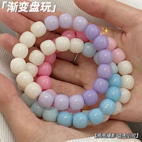 iced gradient white jade bracelet student version female winding soft cold door wenwan bodhi root plate playing bracelet antique handheld