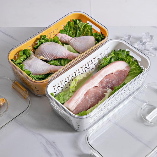 [Customized] Fruit Vegetable Basket Crisper with Lid Refrigerator Fresh Frozen Food Storage Box with Drain Basket