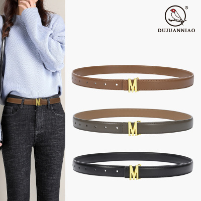 New Simple Letter M Smooth Buckle Leather Belt with Suit Denim Belt Leather Belt Factory Direct Supply