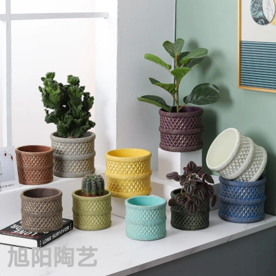 Nordic Style Simple Rhombus Horn Grid and Moon Texture Design Suitable for Succulent Potted Bed & Breakfast Indoor Cement Flower Pot