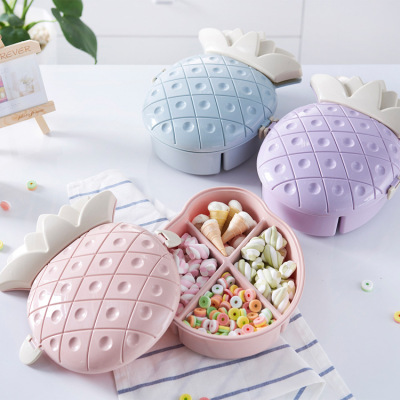 Yi Yi Pineapple Fruit Shape Candy Box Grid with Lid Dried Fruit Tray Cute Home Fashion Dried Fruit Box