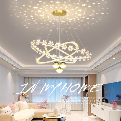 2022 New Light Luxury Living Room Chandelier Starry Sky Projection Crystal Flower Bedroom Light Modern Simple Home Decoration Lobby Light