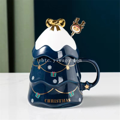 New Good-looking Christmas Tree Christmas Gift Christmas Cup Heat-Resistant Ceramic Cup Covered Couple Home Ceramic Cup