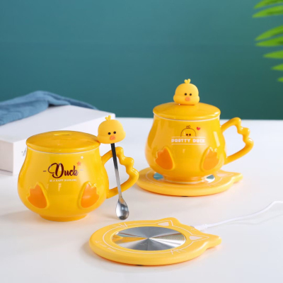 Thermal cup warm cup thermos cup little duck ceramic cup happy duck mug health bottle usd plug....