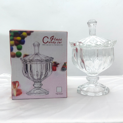 French Retro Embossed Crystal Glass Candy Box Glass Sugar Bowl Vertical Stripes Factory in Stock
