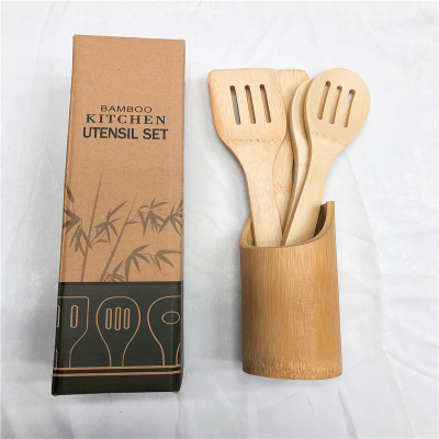 Paper Box Bamboo Tube Tableware Set Bamboo Shovel Bamboo Spoon Cooking Shovel Set Bamboo Clip Spatula