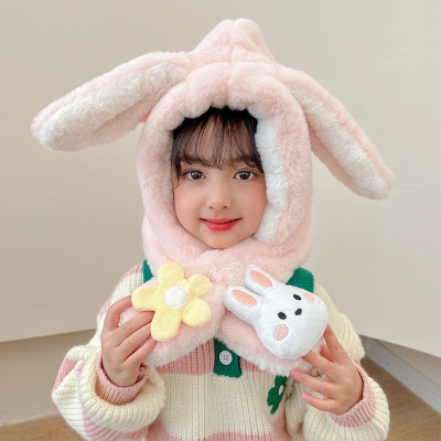 New Cartoon Rabbit Theme Children's Hat Scarf Two-Piece Set Winter Outdoors Two-in-One Scarf and Hat Wholesale