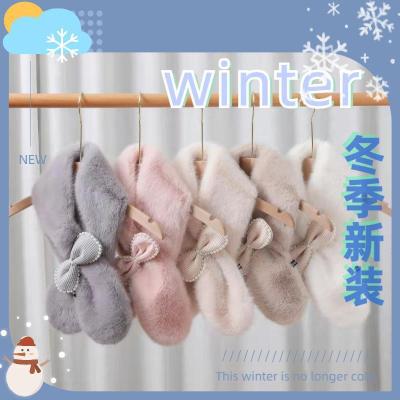 Japanese and Korean New Sweet Bow Furry Scarf Female Cute Girl Heart Texture Small Bow Tie Pearl Scarf Wholesale