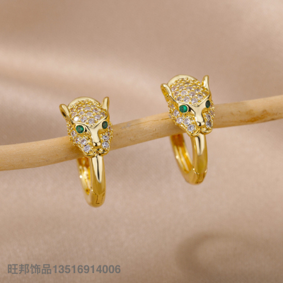 European and American Fashion Copper Fine Zircon-Embedded Earrings Ins Internet Celebrity Same 18K Gold Electroplated Leopard Ear Ring Female Cross-Border Spot