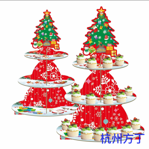 Cross-Border Christmas Decoration Paper Cake Stand Party Birthday Party Dress up Three-Layer Disc Display